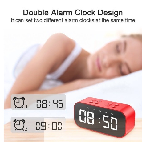 Speaker jam alarm Bluetooth 5.0 LED Display clock ultra Bass stereo mirror with FM Radio original speaker Bluetooth Jam Alarm clock  garansi 12bulan/