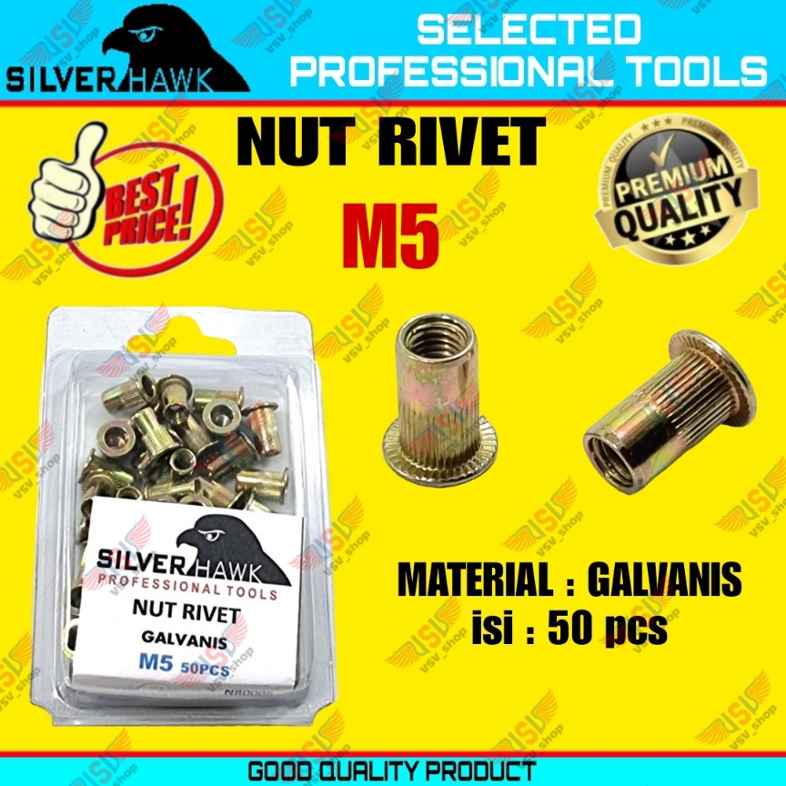 Rivet Nut M5 GALVANIS/STAINLESS STEEL/ALUMINIUM Mur Rivet Tanam Rifnut Nutsert