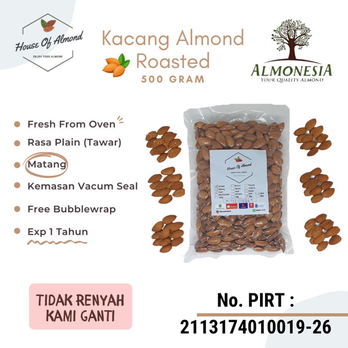 

Best Seller Kacang Almond Panggang Premium Almonesia 500gr