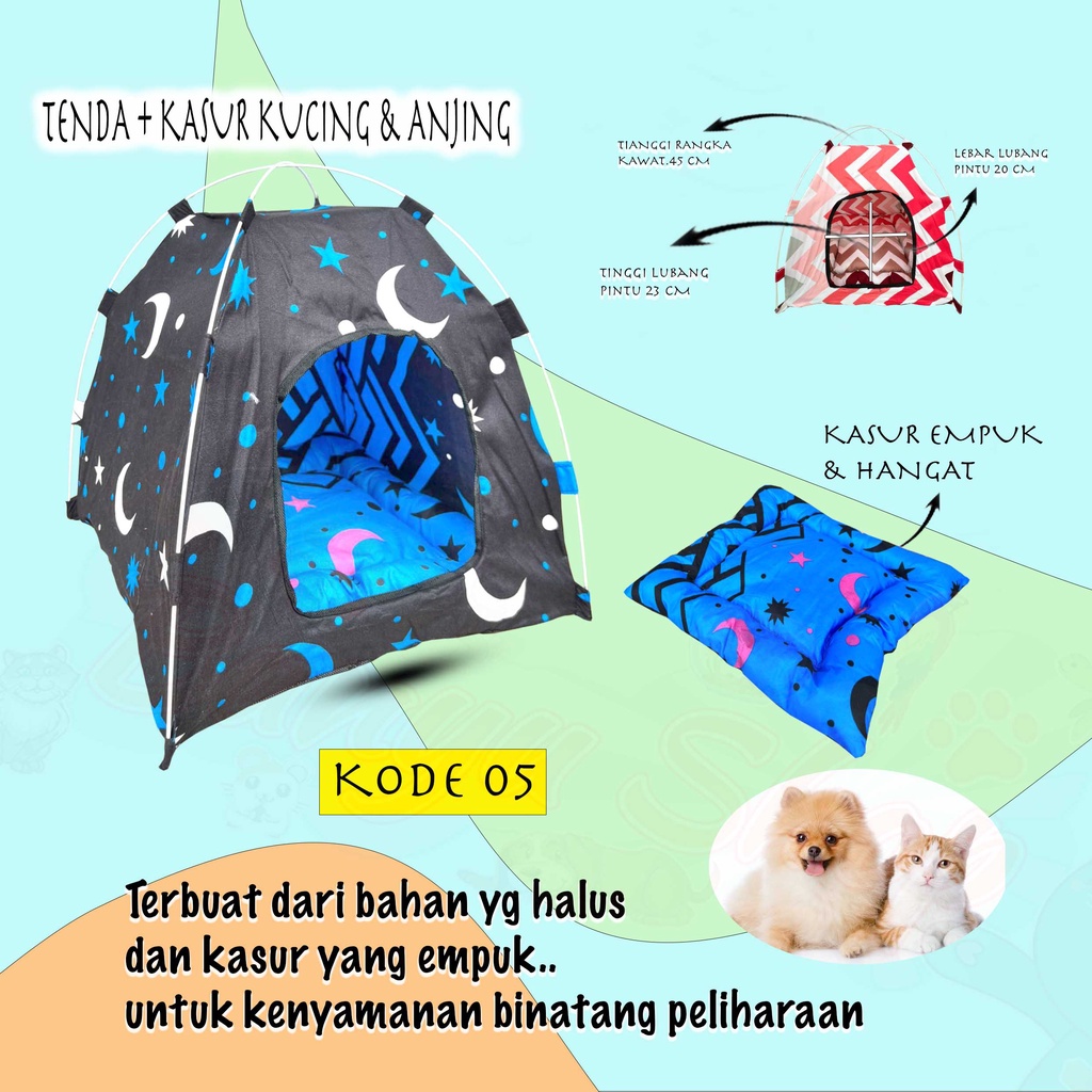 TEMPAT TIDUR KUCING BENTUK TENDA FREE KASUR-BANYAK PILIHAN WARNA