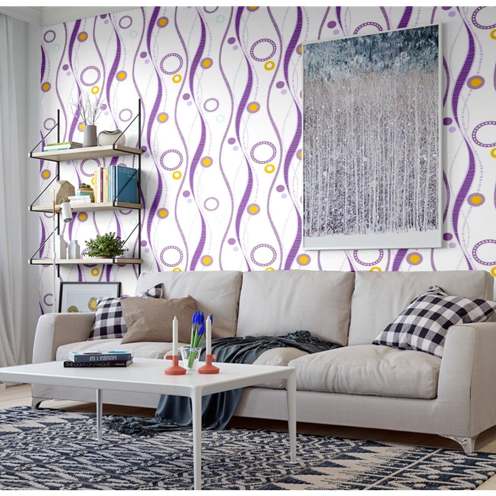 Wallpaper DInding Motif Polkadot Garis 45cm x 10m