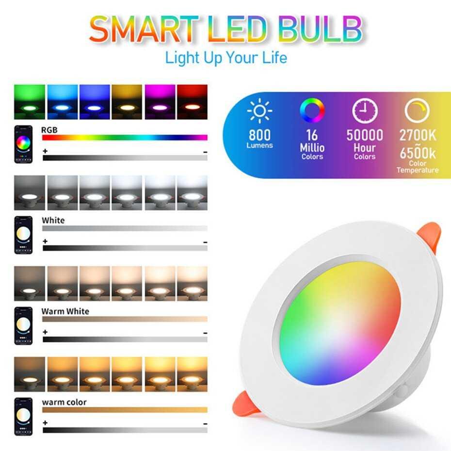 Lampu Downlight LED Smart Bulb Bluetooth 10W RGB 3 in 1 Color - A61 - White