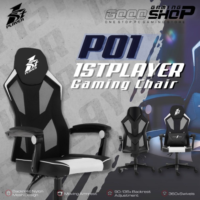 Kursi 1Stplayer Gaming Chair P01 / P-01 Black White Kursi Gaming