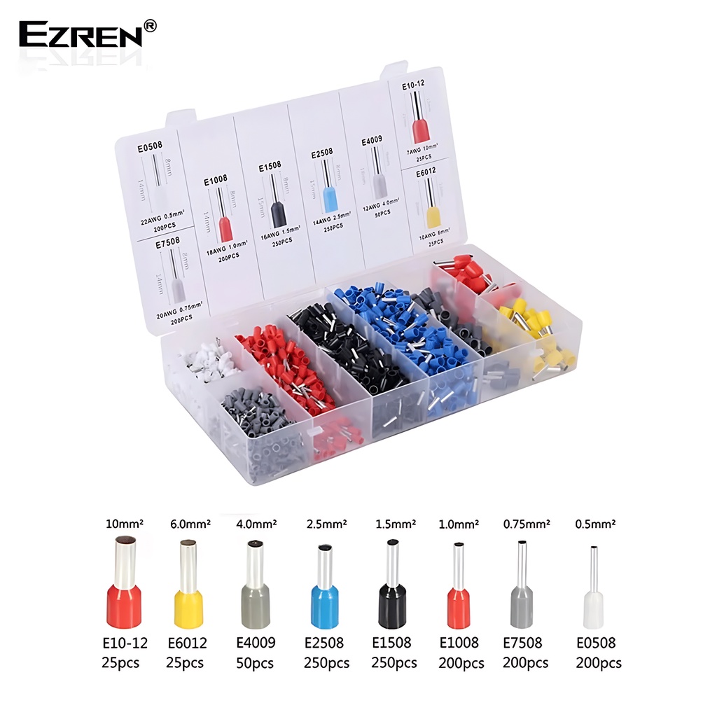 Ezren 1200 Pcs Terminal Assortment Skun Ferrules Insulated Tubular