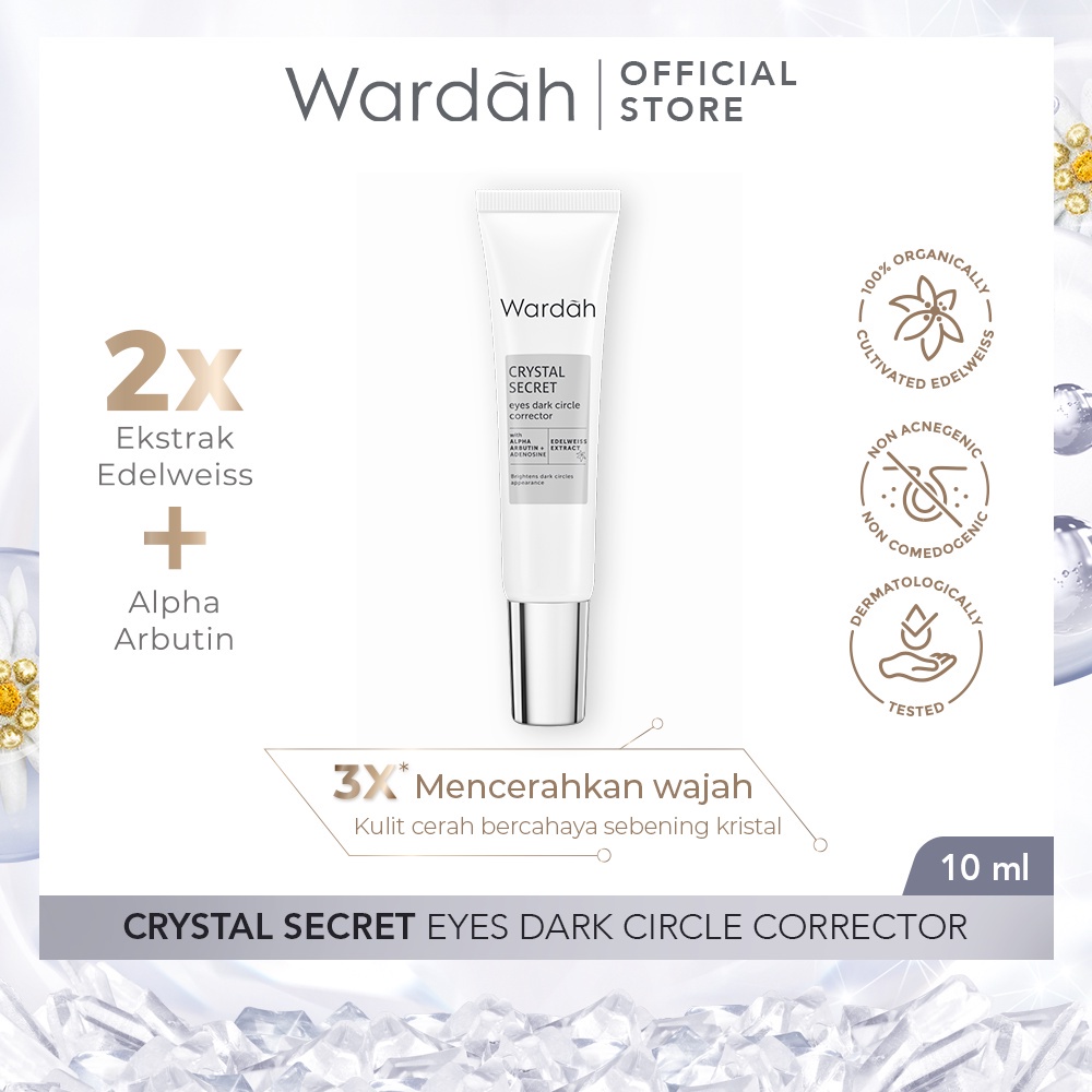 WARDAH Crystal Secret Eyes Dark Circle Corrector Indonesia / Krim Mata 10ml / With Alpha Arbutin + Adenosine Edelweiss Extract / Brightens Dark Circle Apprarance / Eye Cream Serum Gel Krim Hitam Panda / Mencerahkan Cerah Gelap / Skincare Face Care Series