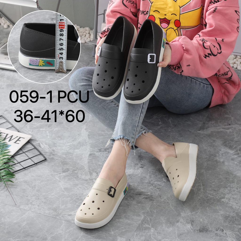 Sepatu Mules Wanita Platform Korean Polos Gesper Rubber Import Winola Collection WNL 059-1