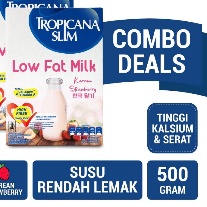 

✸ Twin Pack - Tropicana Slim Low Fat Milk Korean Strawberry 500g – Susu Diet dengan Kolagen ☋