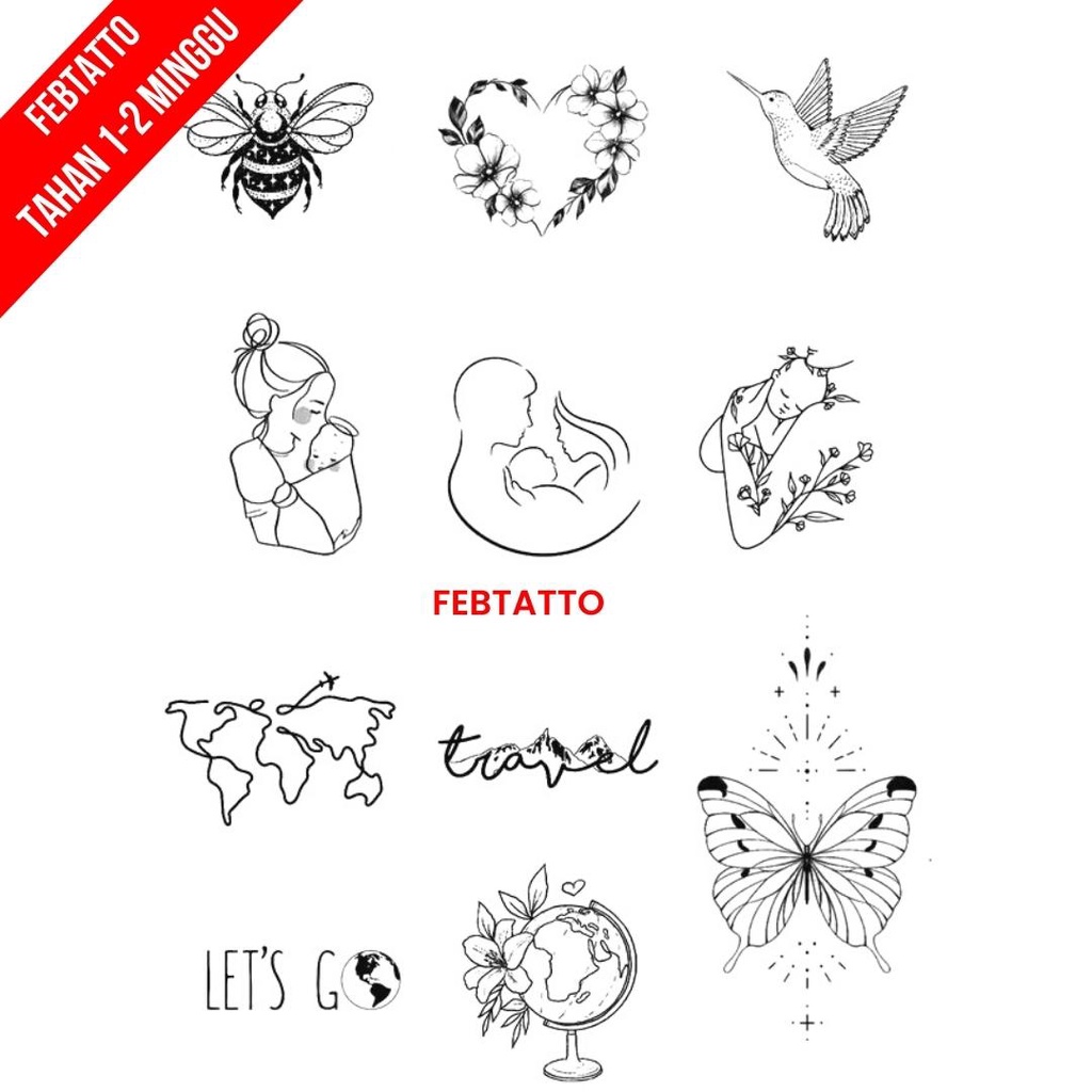 Tato Temporer Burung Love Lebah Tato Kecil Stiker Tato Kupu Kupu Peta -NAON 1-11