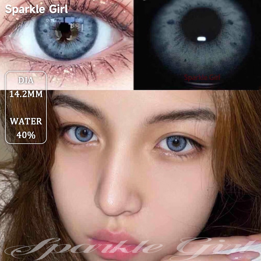 Menyinarimu【COD】2022 New Mata Besar Alami Gray Softlens Lensa wanita antik  Mata Penuh Gaya Dan Cantik Softlens Warna Sederhana Dan Canggih Lensa Kontak Soflen 14.2mm Minus0.00 Dubai Import Premium Brown Blue Seri Warna Mata Lensa