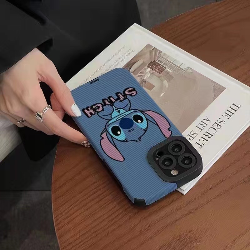 Blue Stitch Leather Case OPPO A5 A9 A31 A53 A33 A3S F11 F9 A7 A5S A12 A52 A92 Reno 3 5 6 A83 A57 A39 VIVO V9 S1 V15 Z1 V20 Pro Y93 Y91C Y50 Y20 Y30 Y12S Y11 Y12 Y15 Y17 V9 Y19 iP iPhone 6 7 6S 8 + Plus X XS XR 11 12 13 14 Pro Max Disney Cute