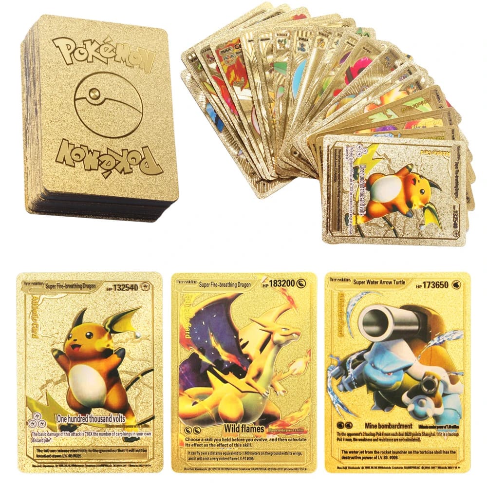 10Pcs Pokemon Emas Foil Kartu Anime Kartun Pokemon Versi Bahasa Inggris Kartu Tcg untuk Penggemar Koleksi