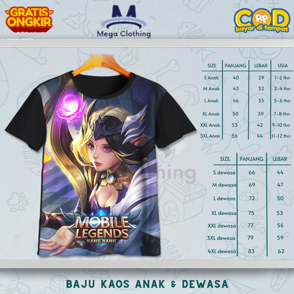 Kaos ML Mobile Legend Mage Lunox Anak & Dewasa - Baju Couple Anak & Dewasa ML Mobile Legend Mage Lun