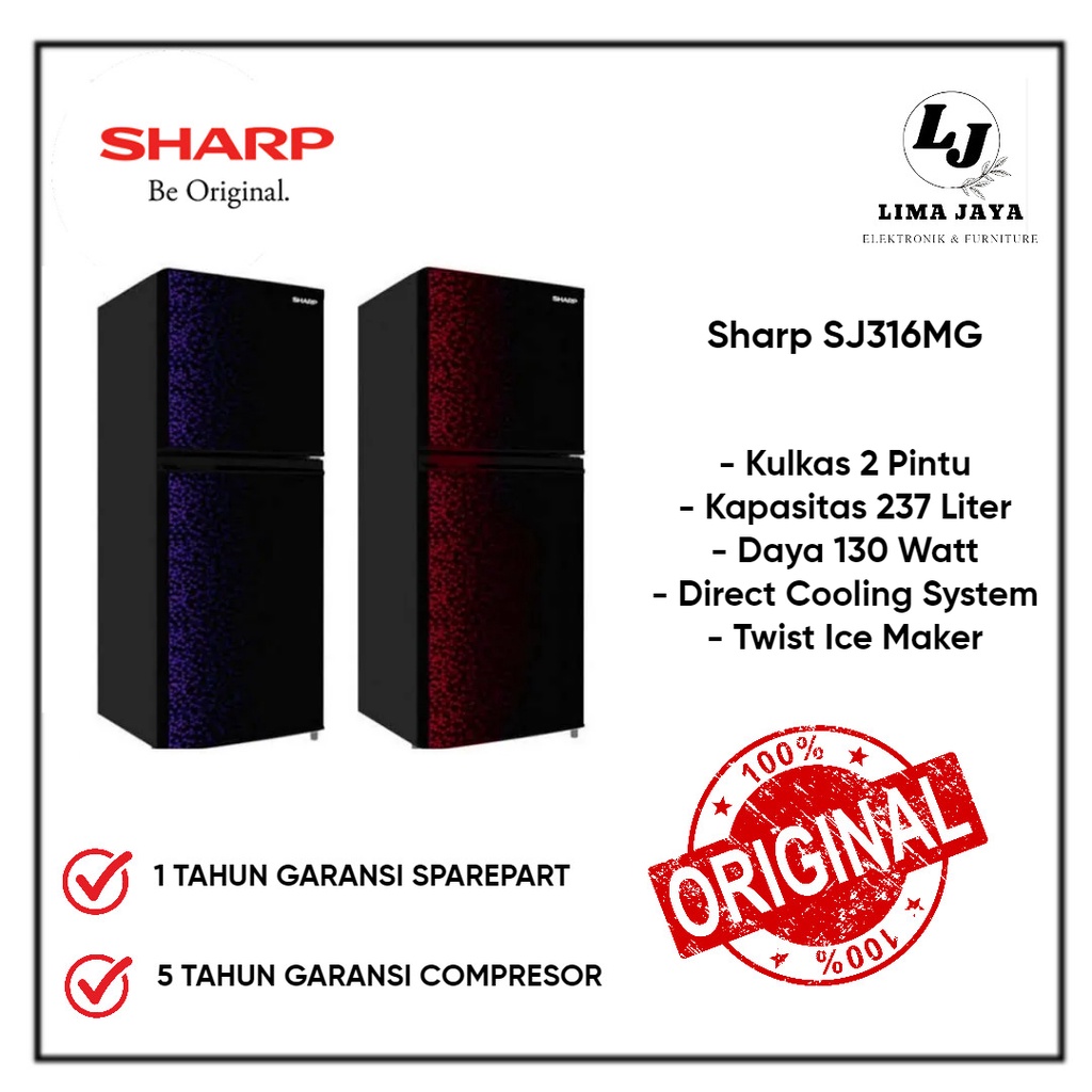Kulkas 2 Pintu SHARP SJ316MG 237 Liter Kulkas Sharp Dua Pintu