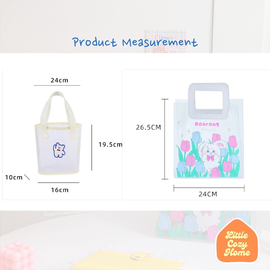 KOREAN STYLE TOTE BAG / Tas Jinjing Transparan Handbag Ala Korea Remaja Piknik Cantik / Tas untuk Kursus Anak Les Sekolah Motif Karakter Premium Cute Lucu Imut Perempuan Cewek