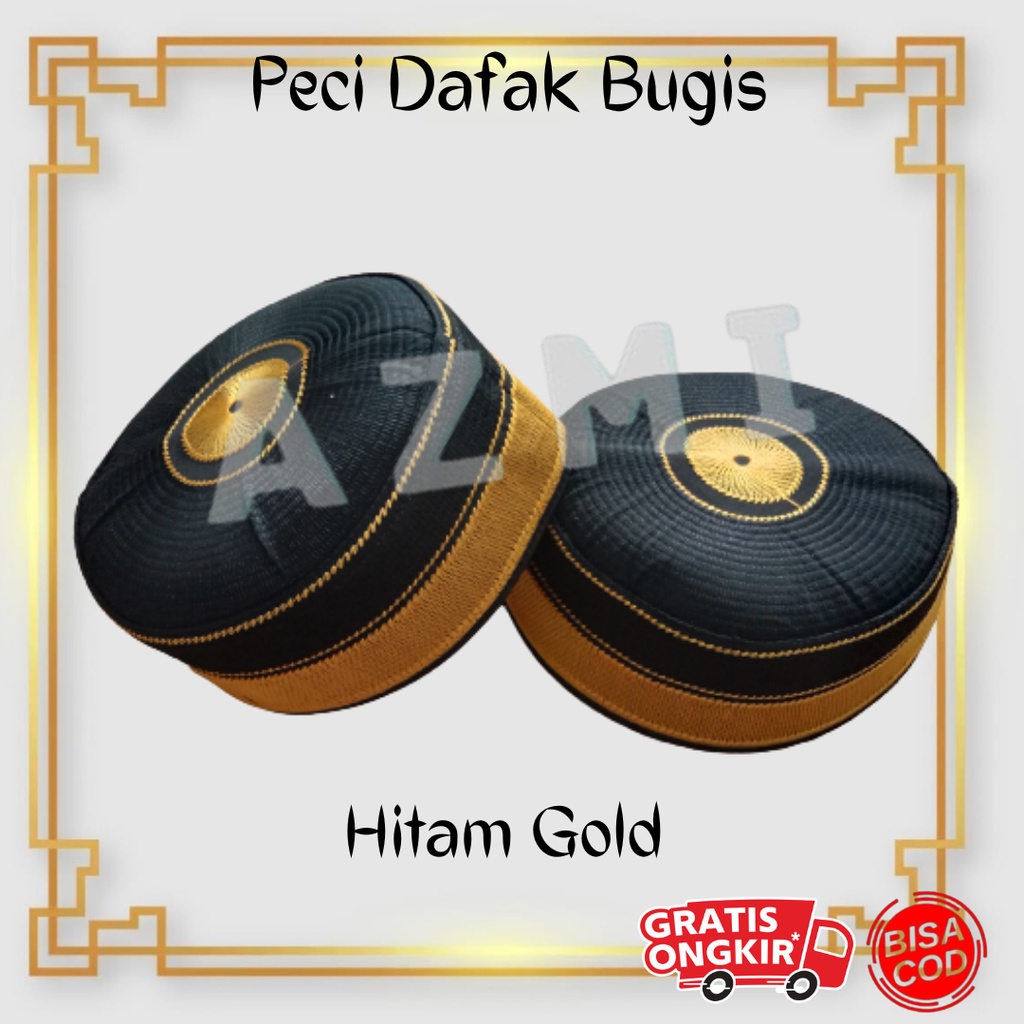 Peci Dafak Motip Bugis Hitam Gold / Peci Kopiah Bugis / Peci Dafak Hitam Gold Termurah