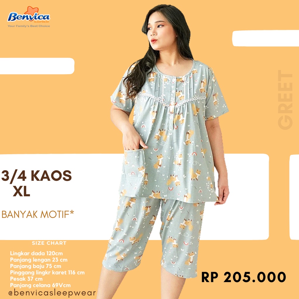 BAJU TIDUR SETELAN JUMBO XL CELANA 3/4 KAOS GREET BANYAK MOTIF