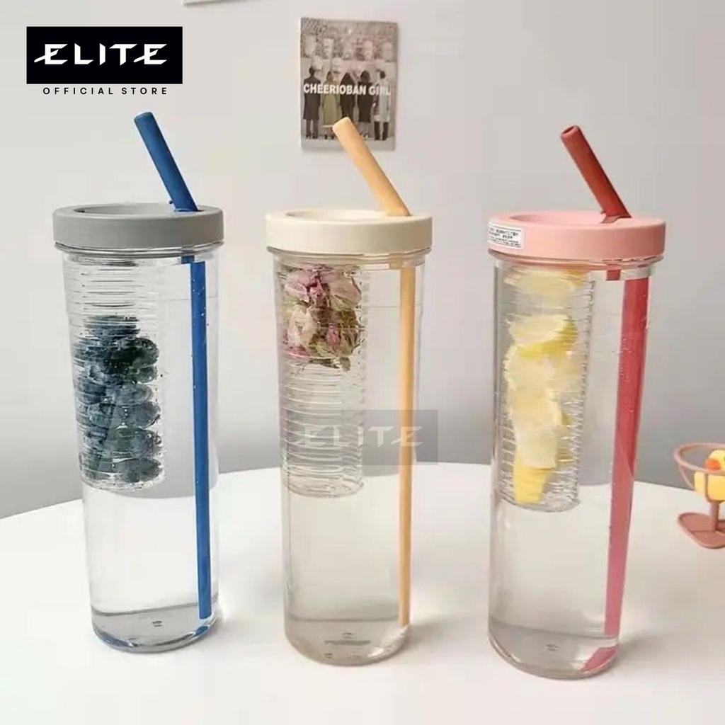 700ML BOTOL MINUM FILTER TRANSPARANT DENGAN SEDOTAN LIPAT / BOTOL MINUM BUILT IN FILTER