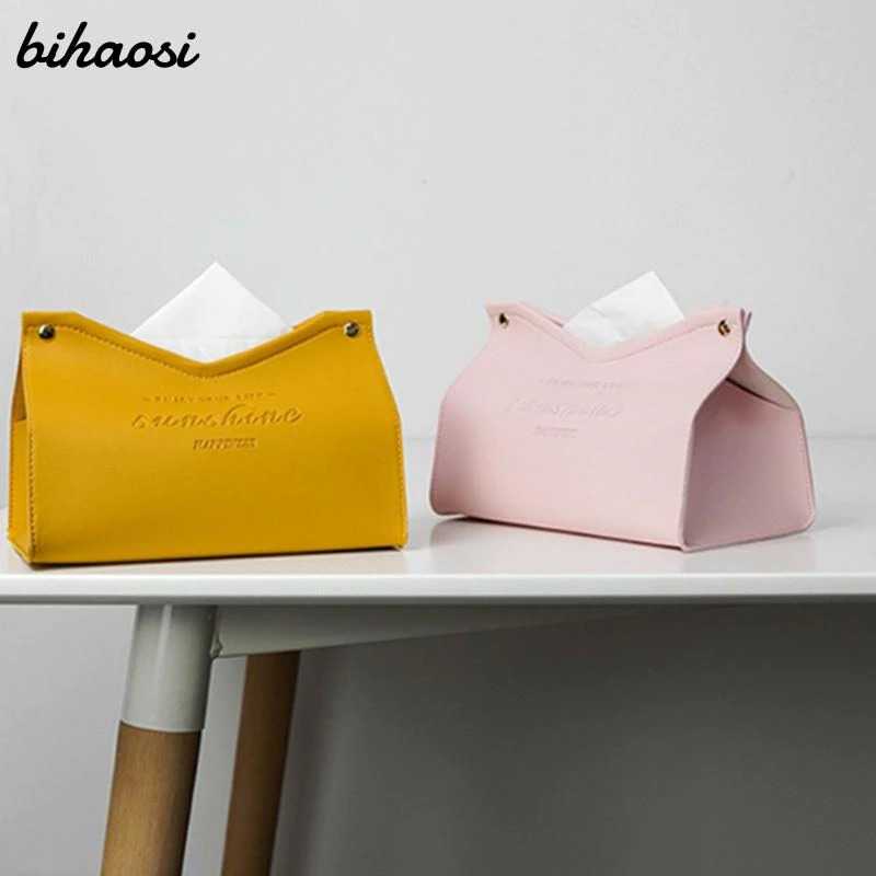 (BISA COD) FTIHSHP Bihaosi Kotak Tisu Premium Kulit Tissue Box V Mouth - ZJ008