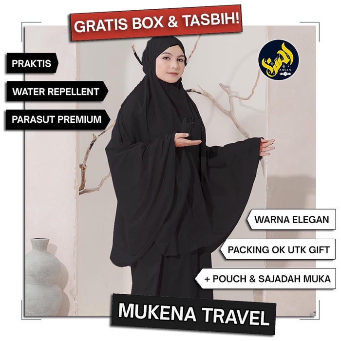 Mukena Mini Travel Parasut Premium Dewasa Alif Mkn-125 Hitam Black