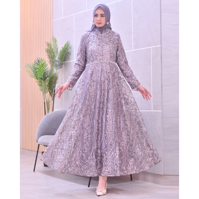 Permata Olshop / Kebaya Gamis Brukat Tulle Bordir Busui / Gamis Kebaya Kondangan / Kebaya Gamis Pesta Mewah / Gamis Modern