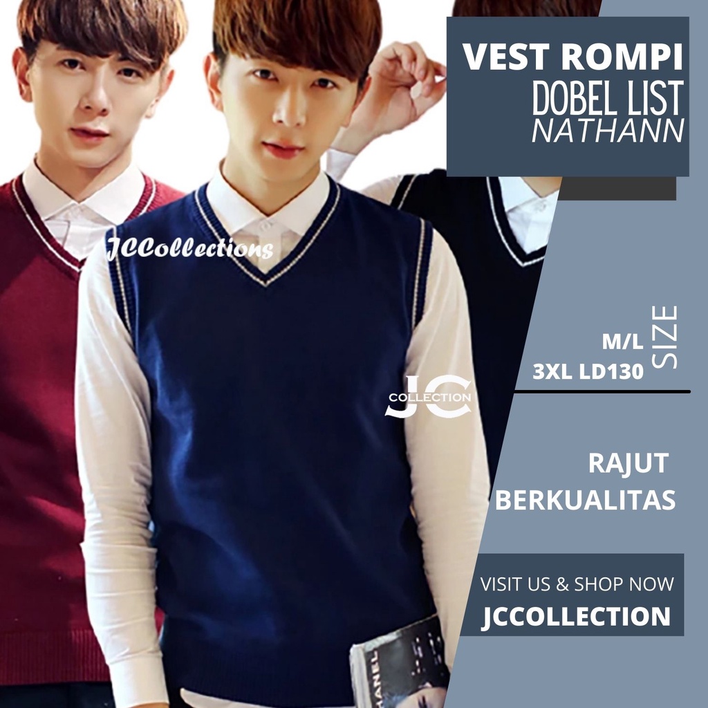 Rompi Pria Rajut Knit Vest Vneck Variasi List Nathan - JCCollections