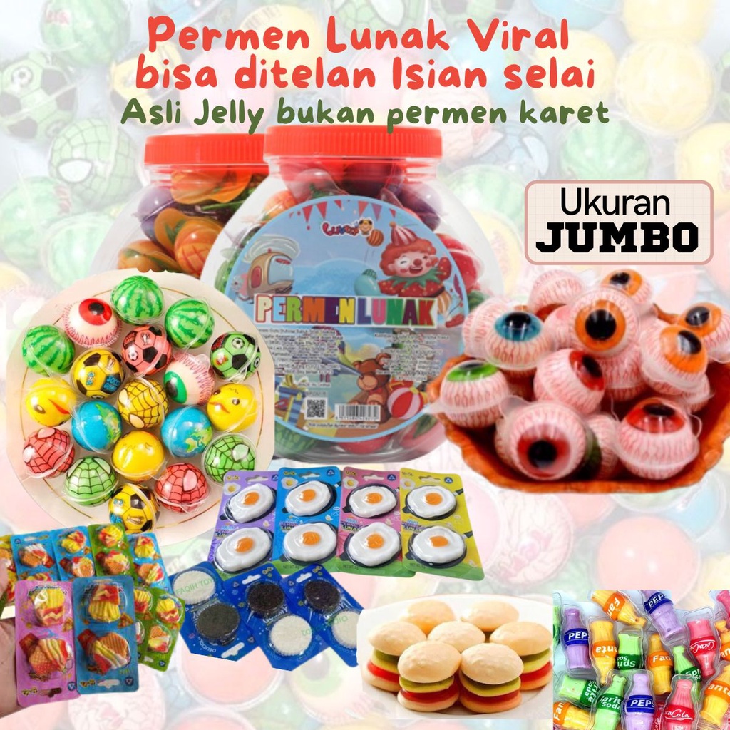 

Permen Lunak Viral Jumbo 1pack 10 pcs Gummy Jelly Korea - Trolli Planet Bubble Gum / Permen Trolli Bola Mata Soccer Botol Susu Dot Halal