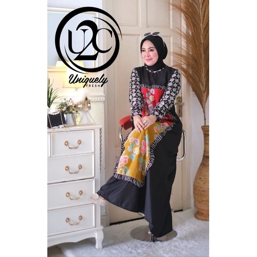 aruna dress batik by u2c gamis casual wanita terbaru kekinian real pictyre branded mewah
