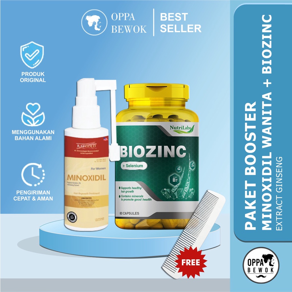 PAKET MAHKOTA RATU KHUSUS WANITA MINOXIDIL DAN BIOZINC GINSENG EXTRACT penumbuh rambut pencegah rambut rontok