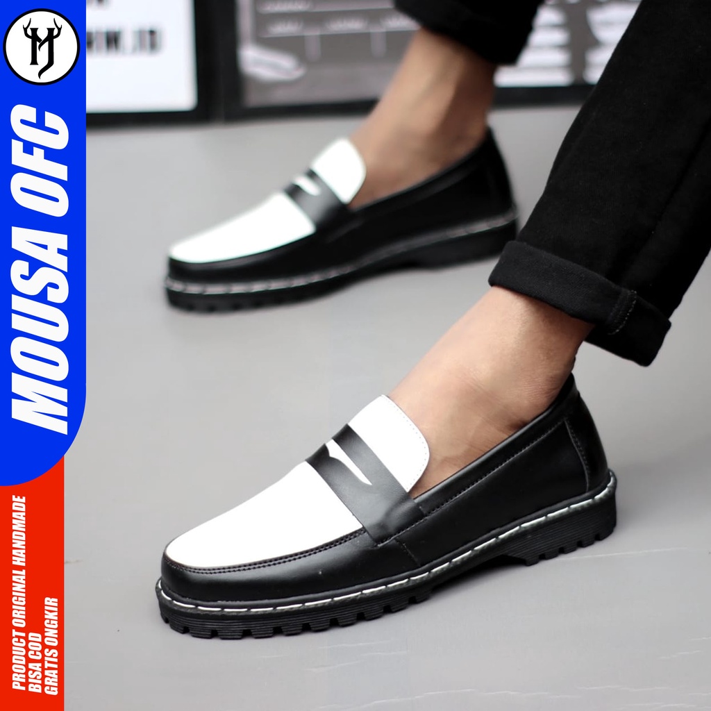 Sepatu Formal Kerja Pantofel Pria Docmart Low Boots Hitam Kulit Sintetis Mousa Dilal