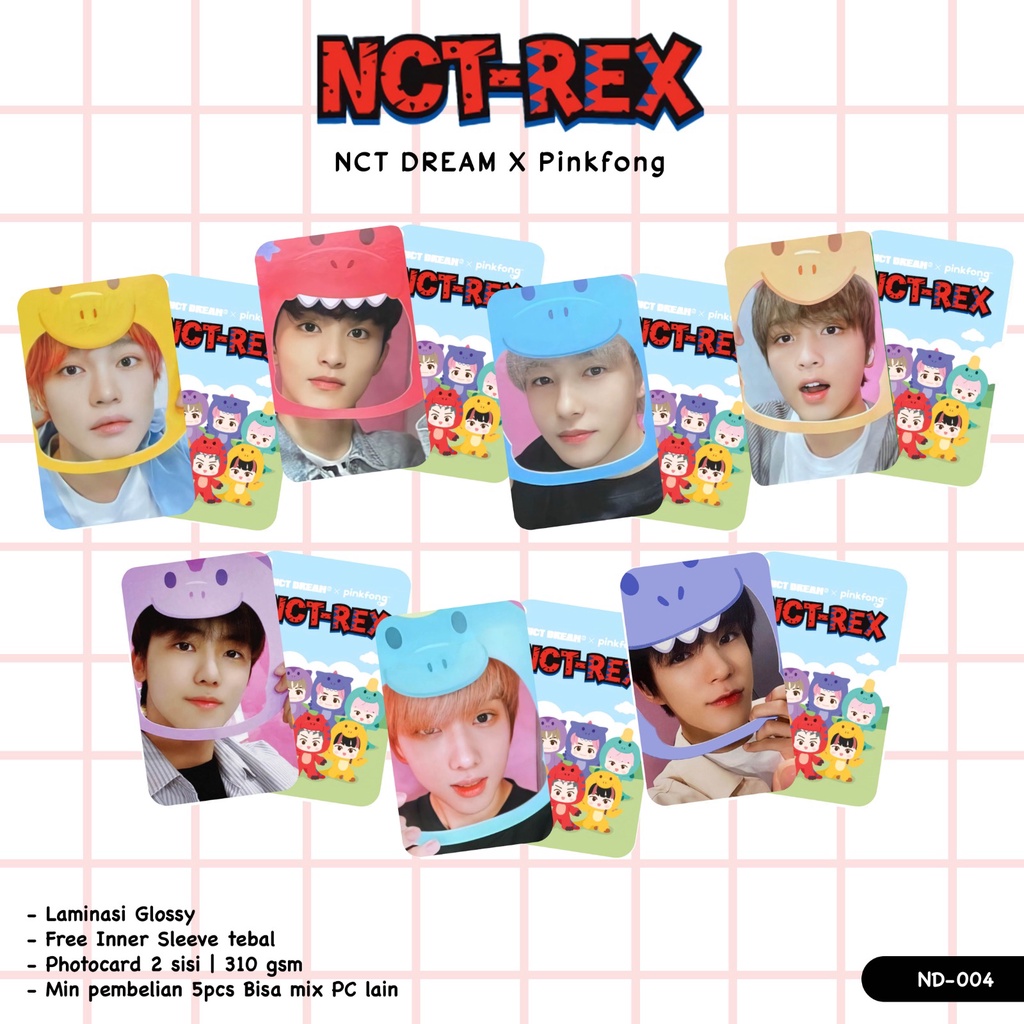 PHOTOCARD NCT REX NCT DREAM X PINKFONG PHOTOCARD LUCU NCT KARAKTER TREX GLOSSY DEPAN BELAKANG PREMIU