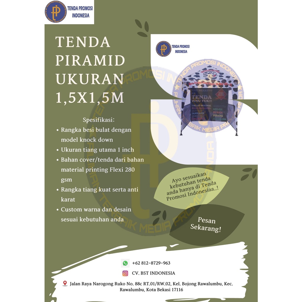 TENDA JUALAN TENDA PIRAMID UK. 1,5X1,5 M/ TENDA PROMOSI EVENT JUALAN, DLL