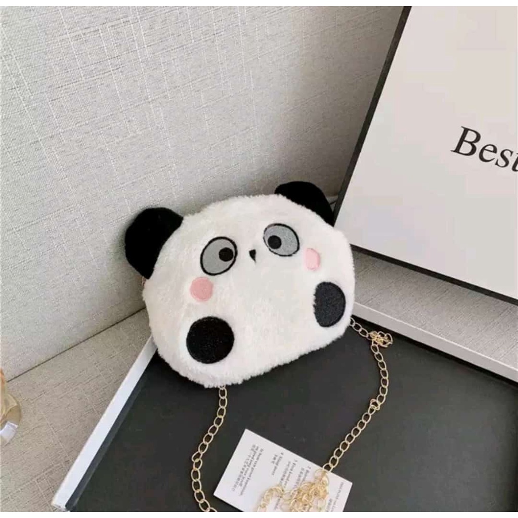 Tas Selempang Panda Bulu / Tas Boneka Panda Rante Terbaru Korean Style tingkin store