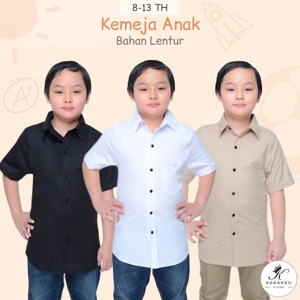 Baju Hem Kemeja Anak Laki Laki Umur 8 9 10 11 12 13 Tahun Lengan Pendek Bahan Katun Stretch Kualitas
