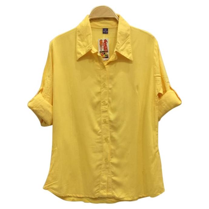 Kemeja Atasan Wanita BASIC POLOS Katun Rayon Adem Warna KUNING SOFT