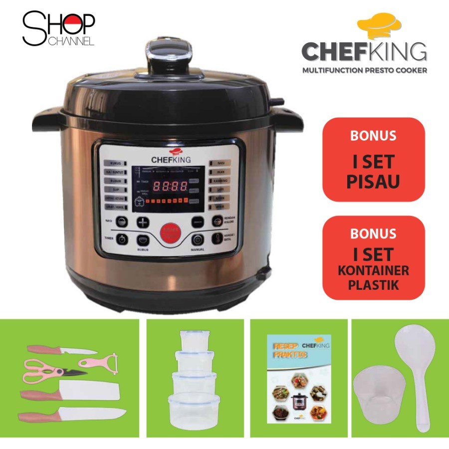 Chefking Low Carbo Pressure Cooker 5L Stainless Steel Digital 32x32x38cm Gold