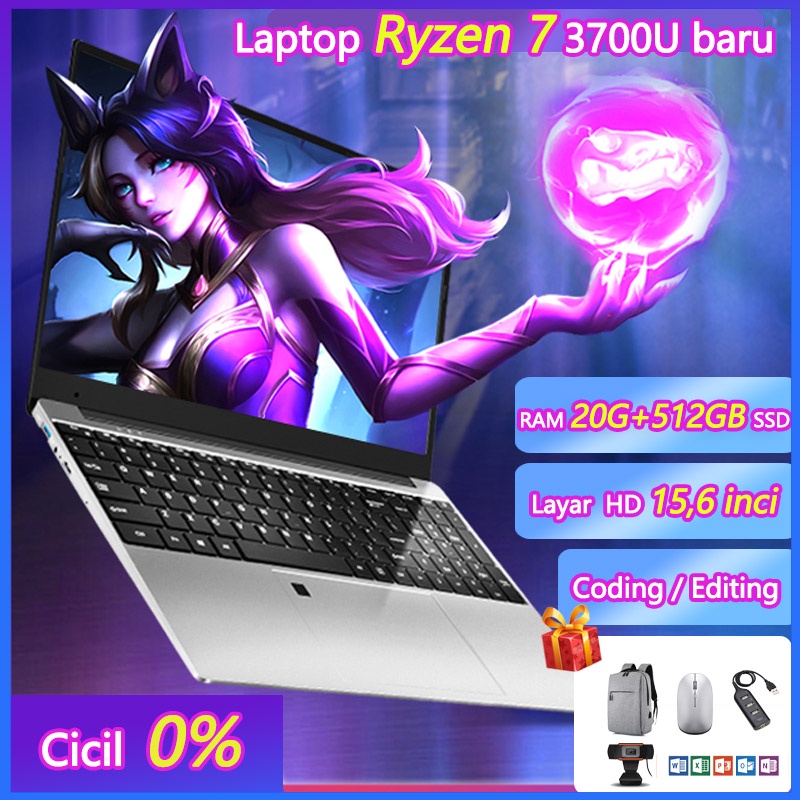 Laptop Ryzen7 3700U  AMD 15.6'' Ram 20+512GB SSD Win11 4 inti 8 utas  Game/Desain Grafik 3D/Pengeditan Video  Garansi satu tahun + hadiah