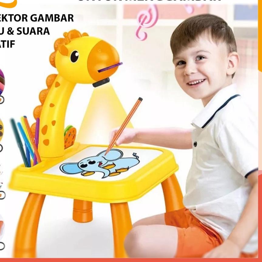 ○ MEJA BELAJAR ANAK GAMBAR PROYEKTOR MOTIF JERAPAH / MEJA PROYEKTOR ANAK PANDUAN GAMBAR ✭