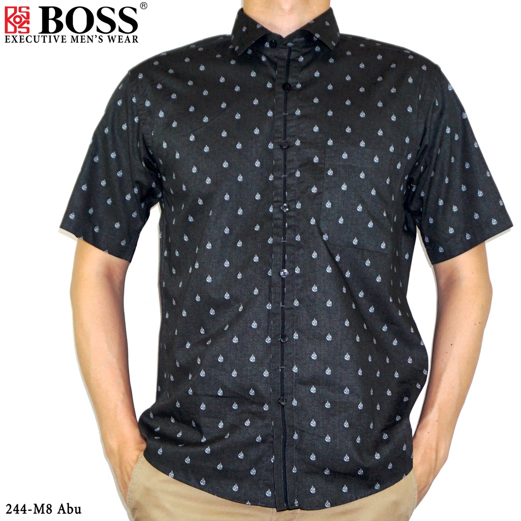 BOSS Kemeja Motif Pria Lengan Pendek Regular Fit 244