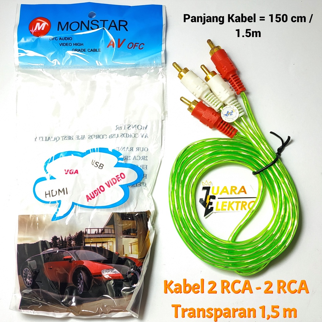 Kabel 2 RCA - 2 RCA Transparan 1,5 Meter