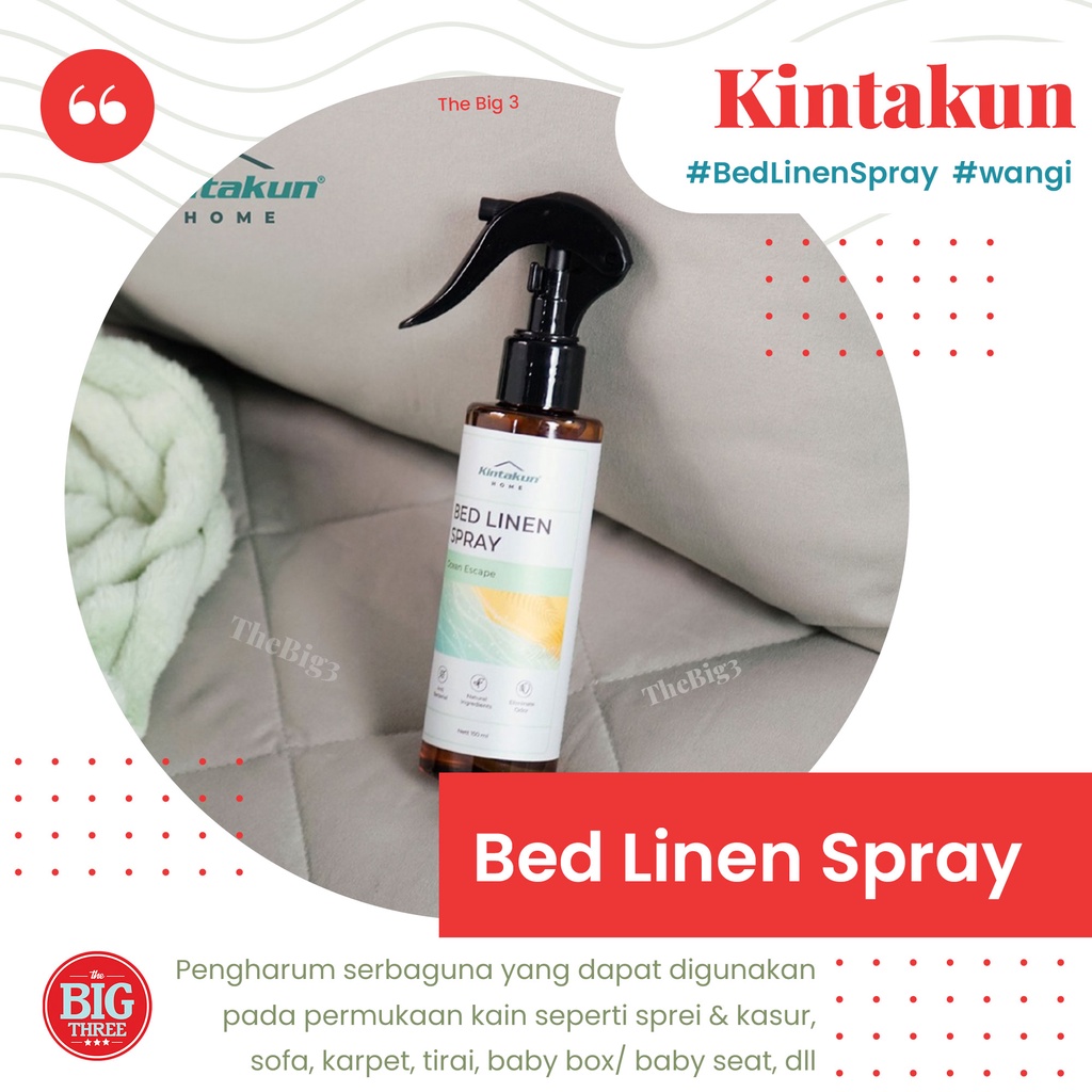 Kintakun Home Bed Linen Spray Anti Bakteri &amp; Virus Aromaterapi 150ml Ocean Escapre Pure Soft Lavender Field Lilac Bloom Homey Vanilla - THEBIG3