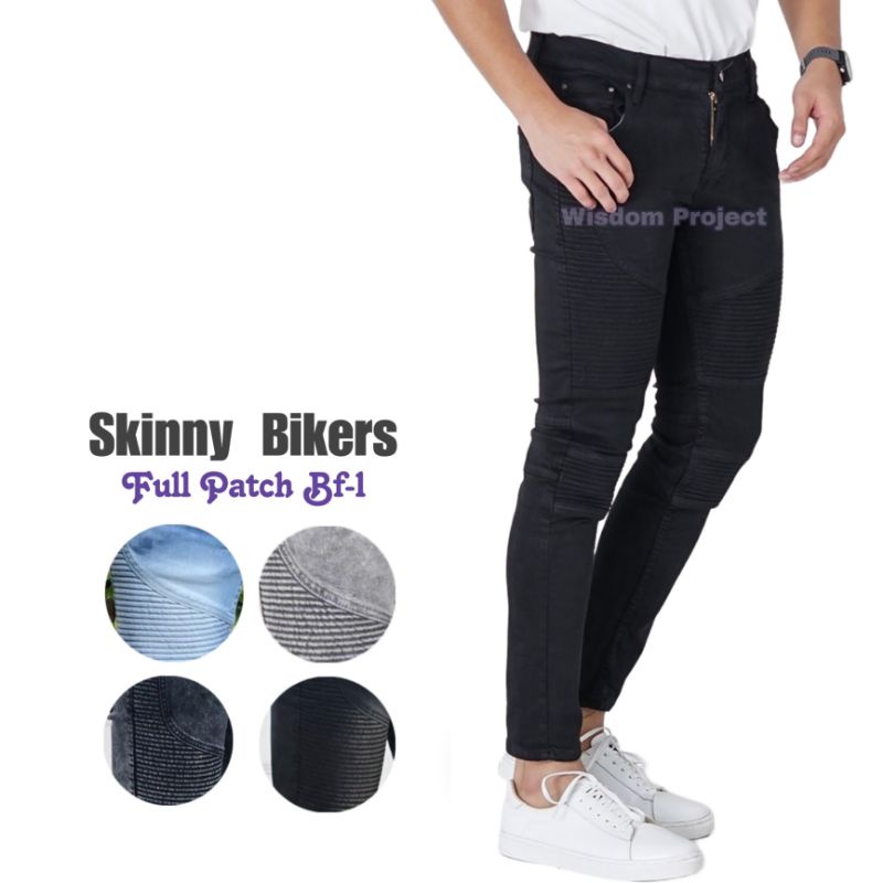 WSDM - Skinny Jeans Bikers Celana Biker Pria Soft Jeans Ripped Patch BF1 Full Denim cowok