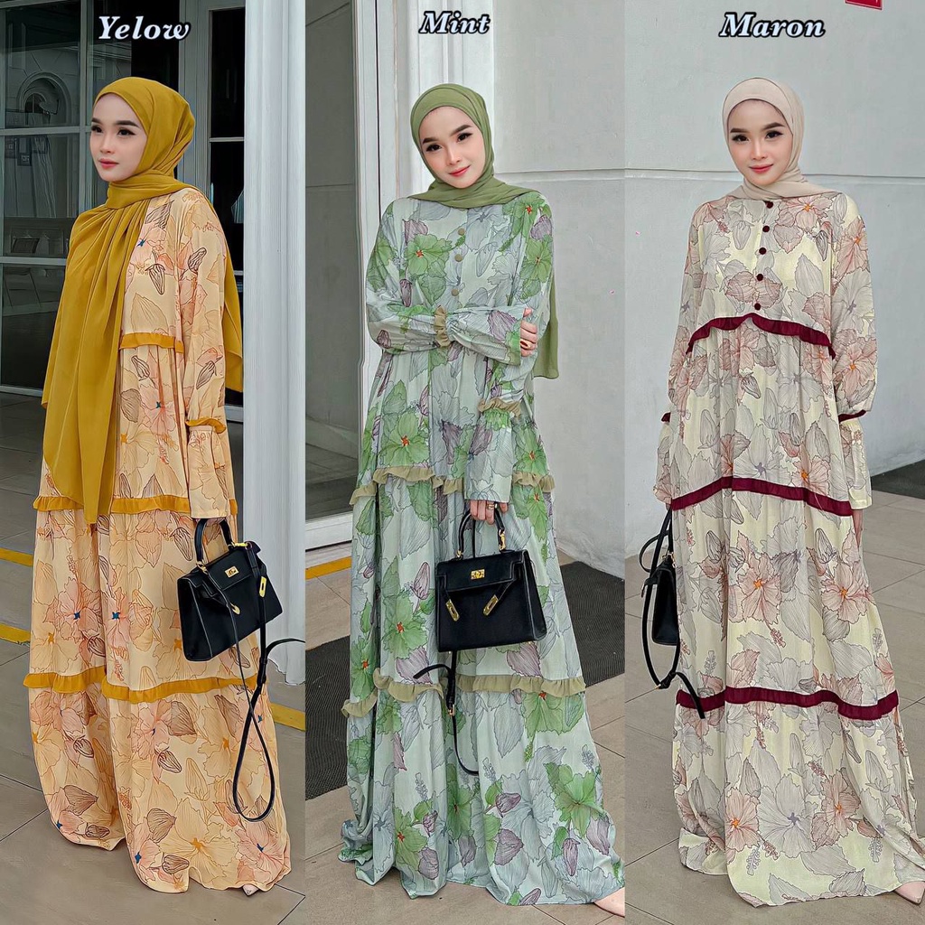 GAMIS PREMIUM LEBARAN GAMIS AURORA MAXMARA LUX GAMIS / GAMIS ARMANY / SILK MOTIF / BAJU WANITA / DRESS WANITA