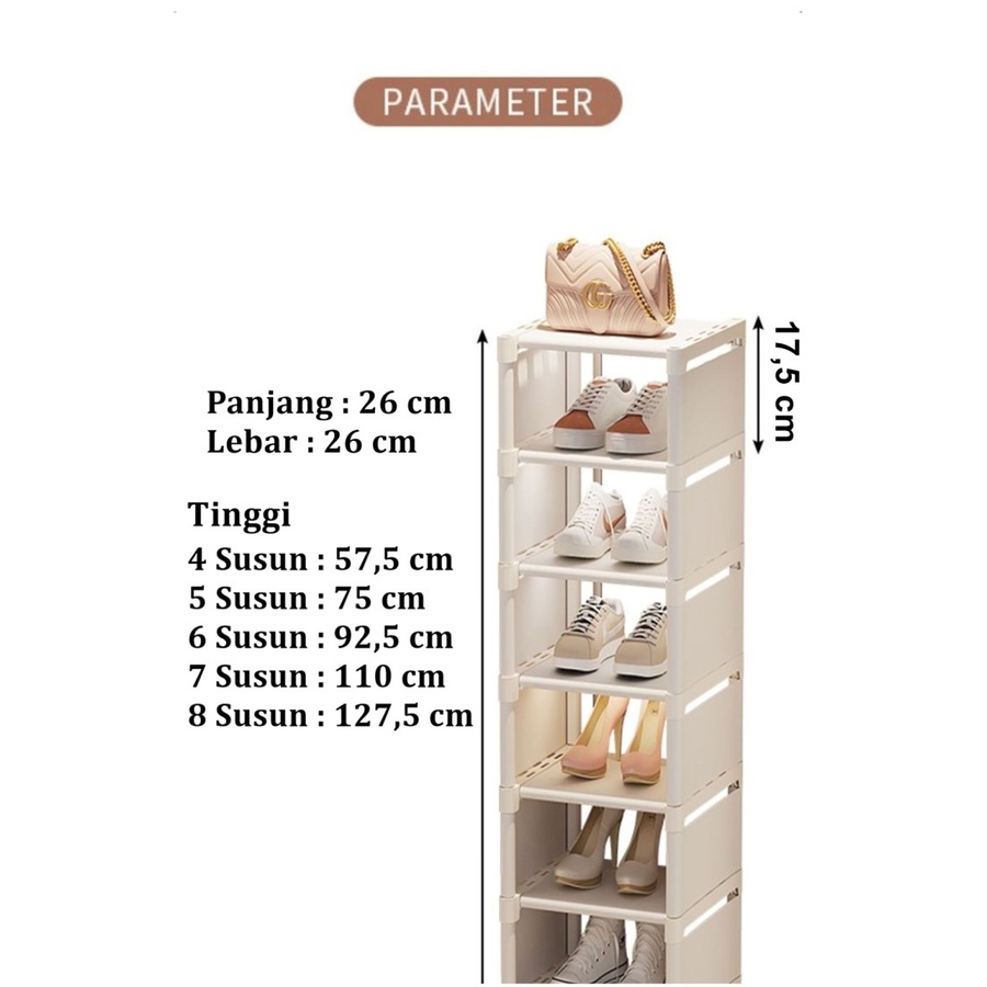 Rak Sepatu Portable Susun Plastik Aesthetik 4 5 6 7 8 Susun Lemari Tempat Penyimpanan Sepatu Single Minimalis