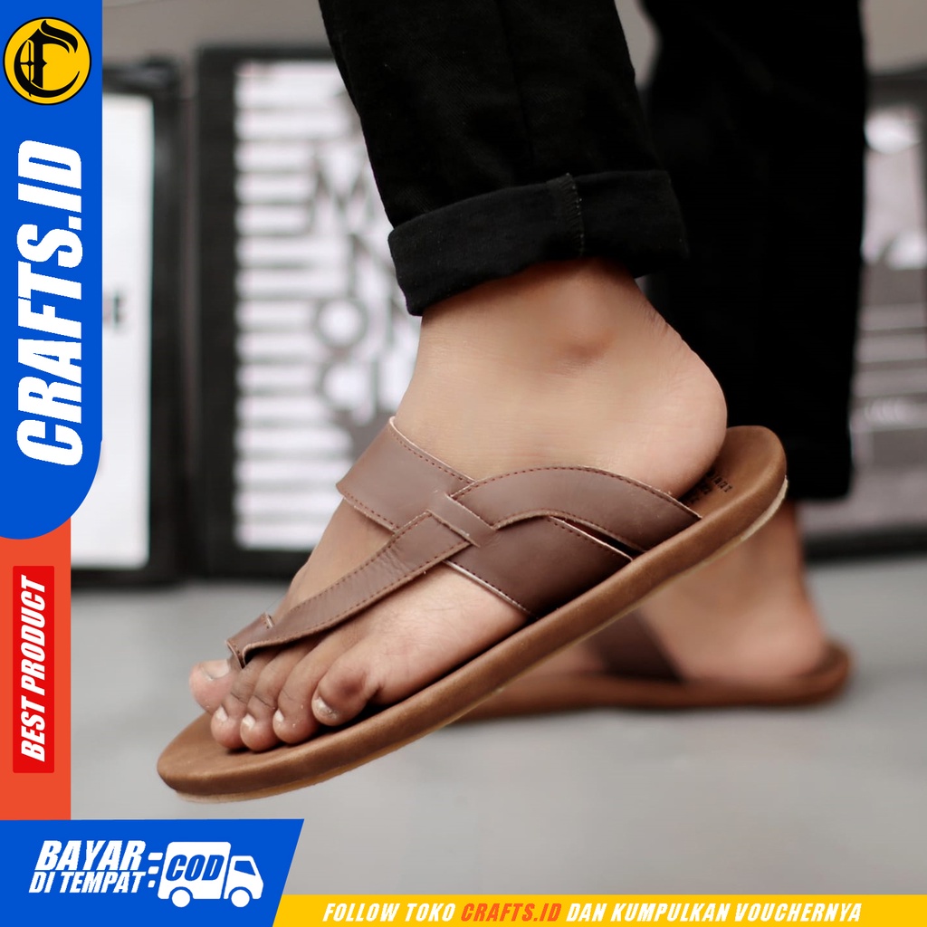 CRAFTS IMPLUSE SANDAL KULIT PRIA BLACK BROWN SENDAL CASUAL PRIA