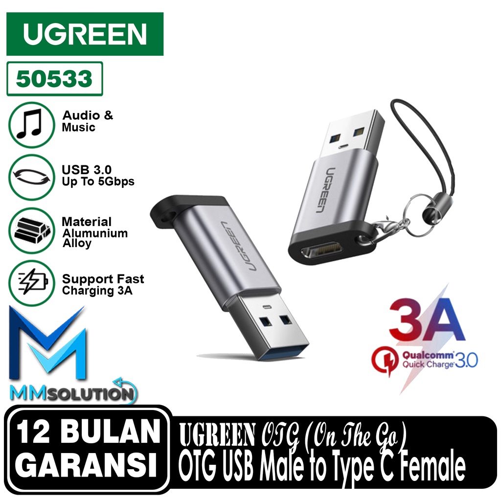 UGREEN 50533 Converter Type C Female to USB 3.0 Adapter Fast Charging