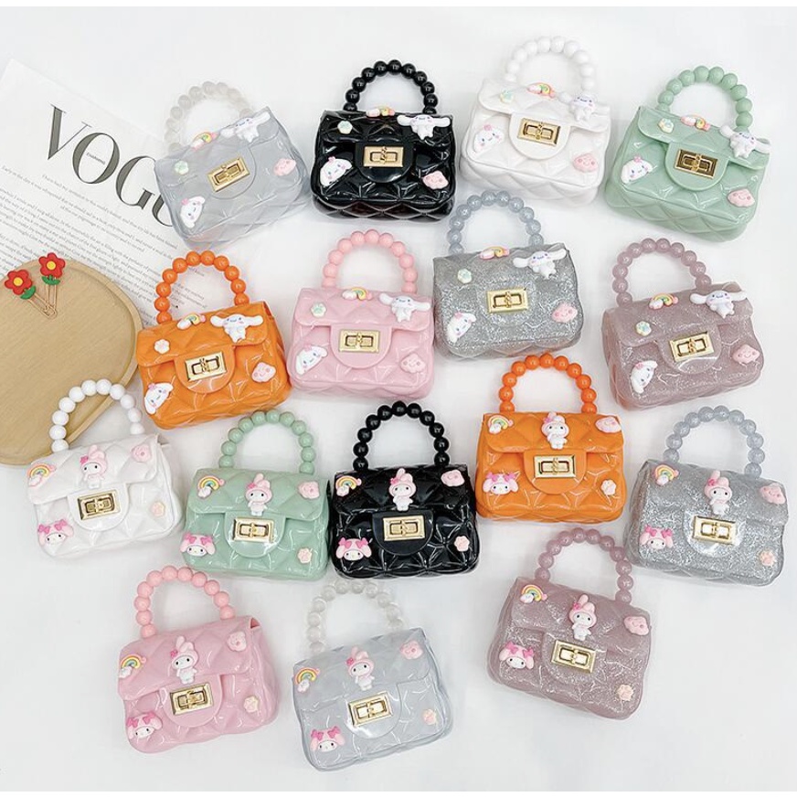 TAS SELEMPANG JELLY MINI MUTIARA BONEKA ANAK IMPORT KOREA STYLE 3D STIKER