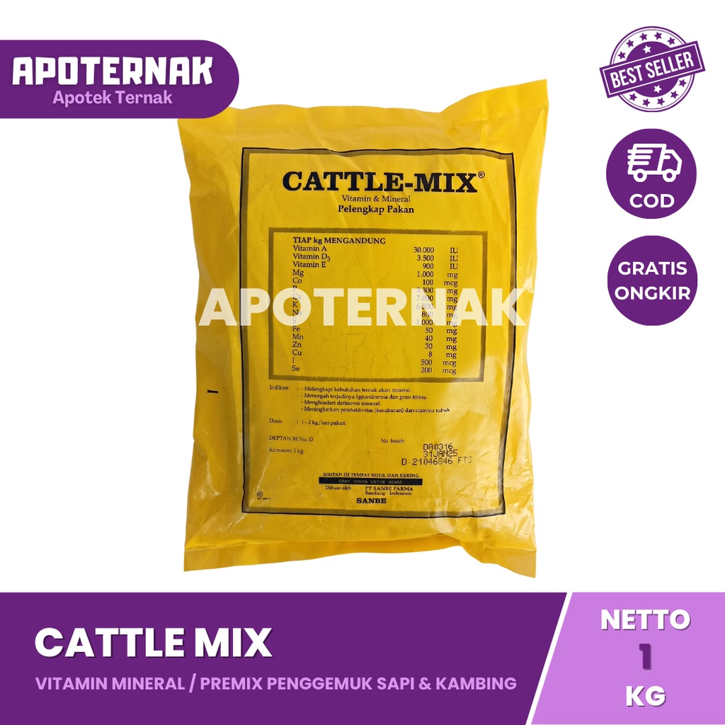 PREMIX CATTLE MIX 1 kg | Multivitamin Mineral Penggemuk Sapi Kambing Hewan Ternak | Premix Cattle Mix Sanbe