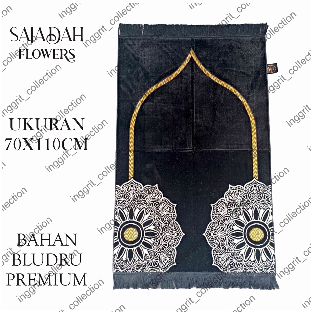 Sajadah Turkiye Hitam Motif Flowers, Sajadah Motif Bunga Cantik Simpel uk 70x110cm