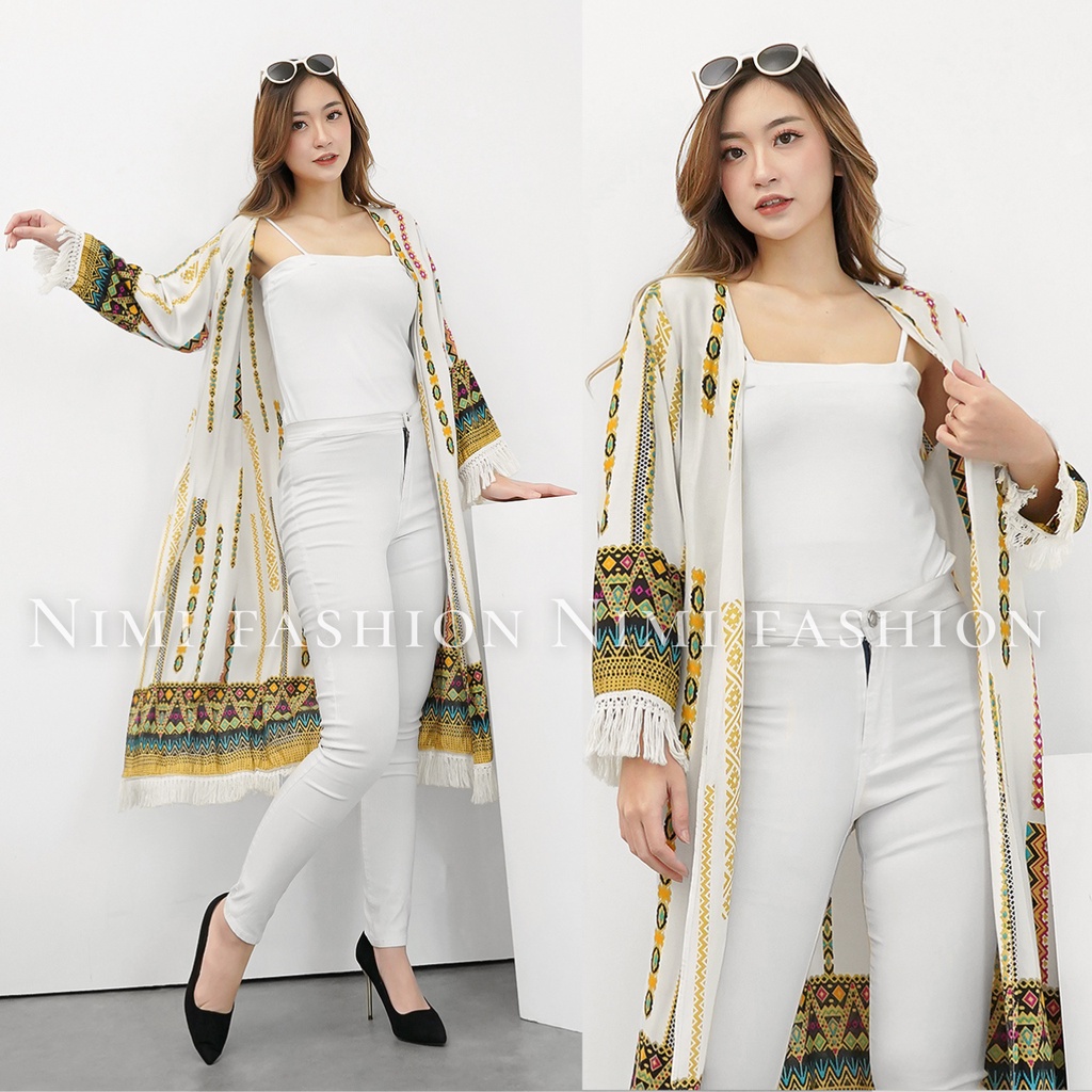 NIMI - Outers Bohemian Panjang Cardigan Etnik Panjang Fringe