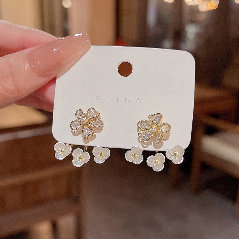 925jarum Perak Gaya Baru Indah Zirkon Bunga Anting Wanita Fashion Stud Earrings